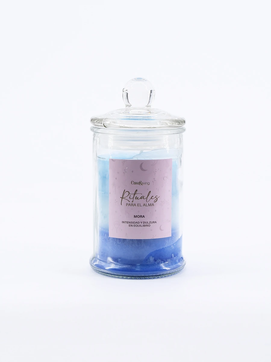 VELA FRASCO VIDRIO TAPA FRUTILLA - AZUL 