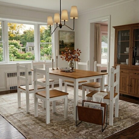 Juego de comedor 6 sillas Linea Naturale Blanco/Roble