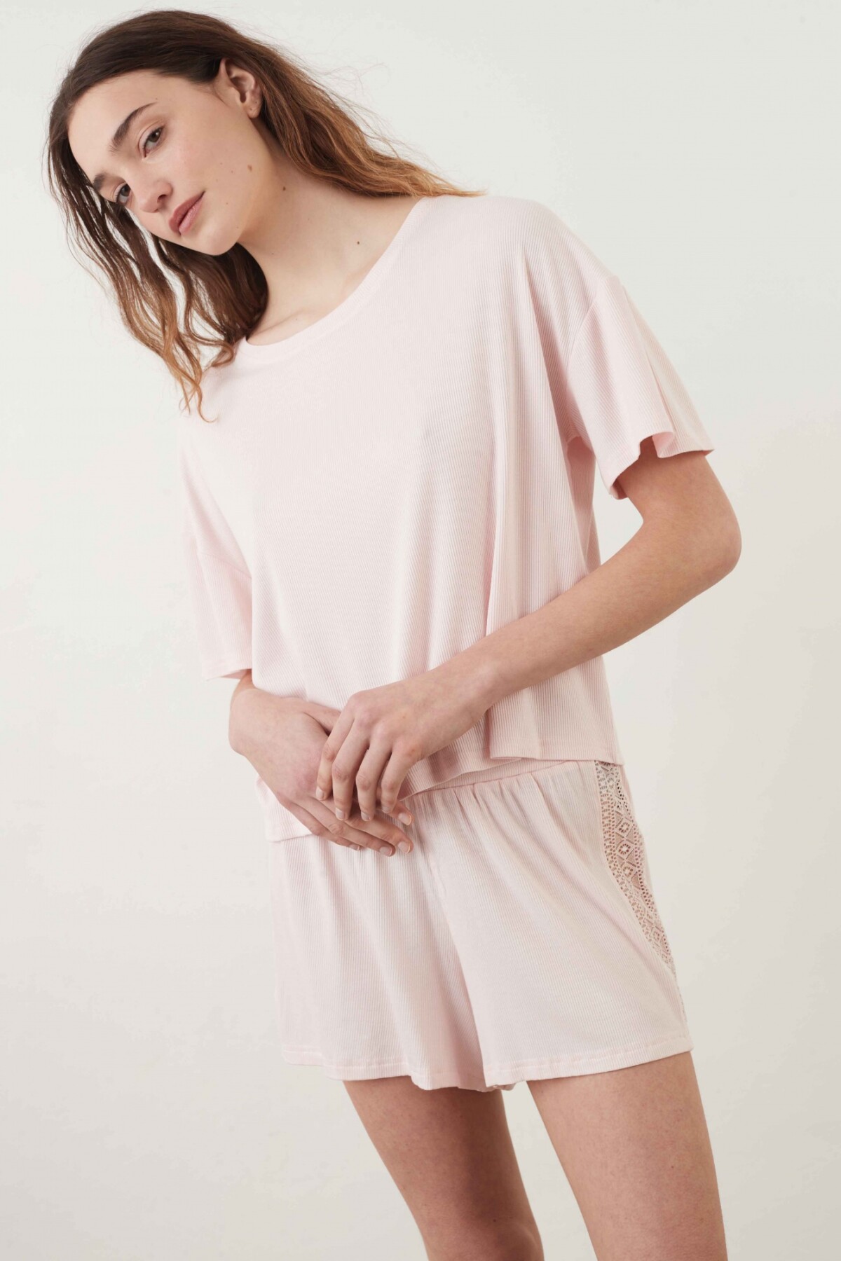 Remera Boxy Rib Rosa Viejo