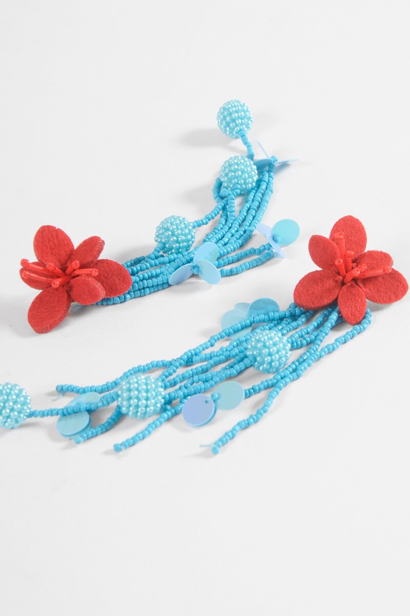 Caravanas party mostacillas flor rojo