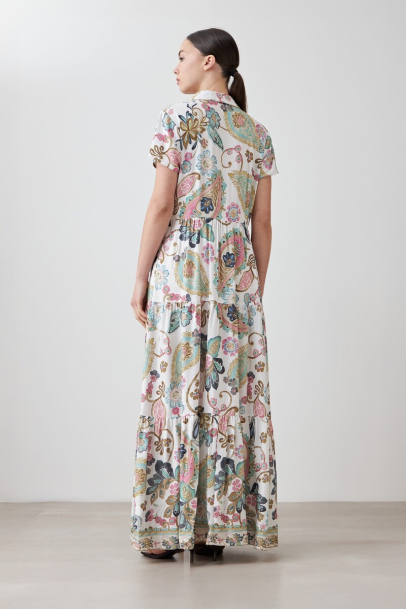 Vestido camisero estampado arabescos verde agua