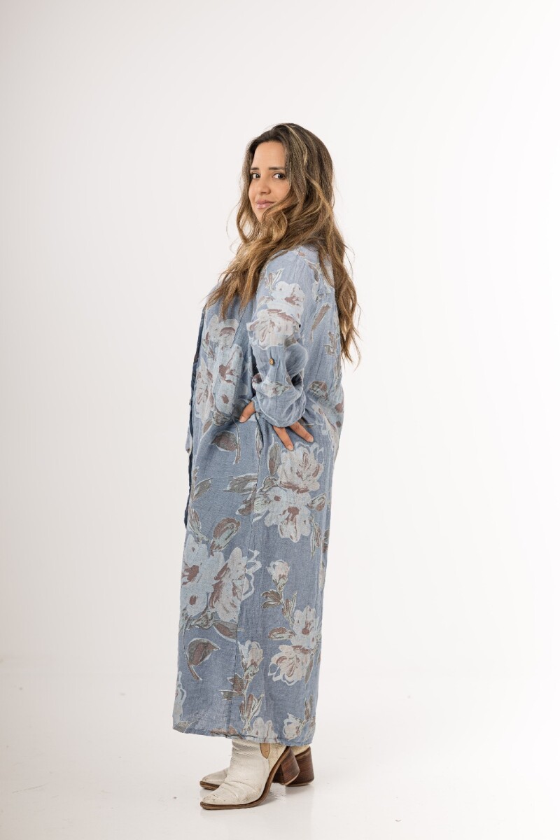 Vestido camisero 100% lino - Celeste 