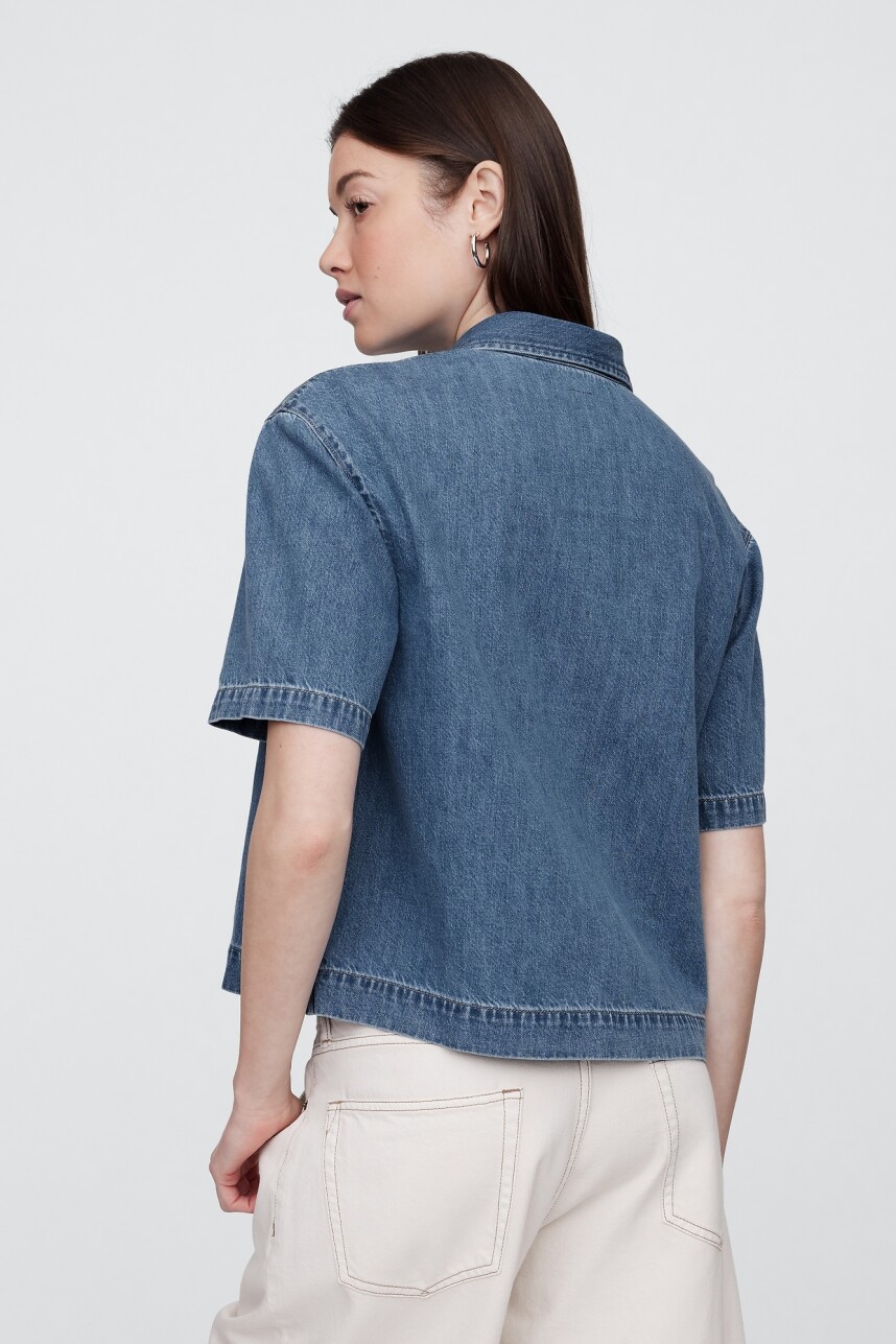 Camisa De Jean Manga Corta Mujer Medium Indigo 15