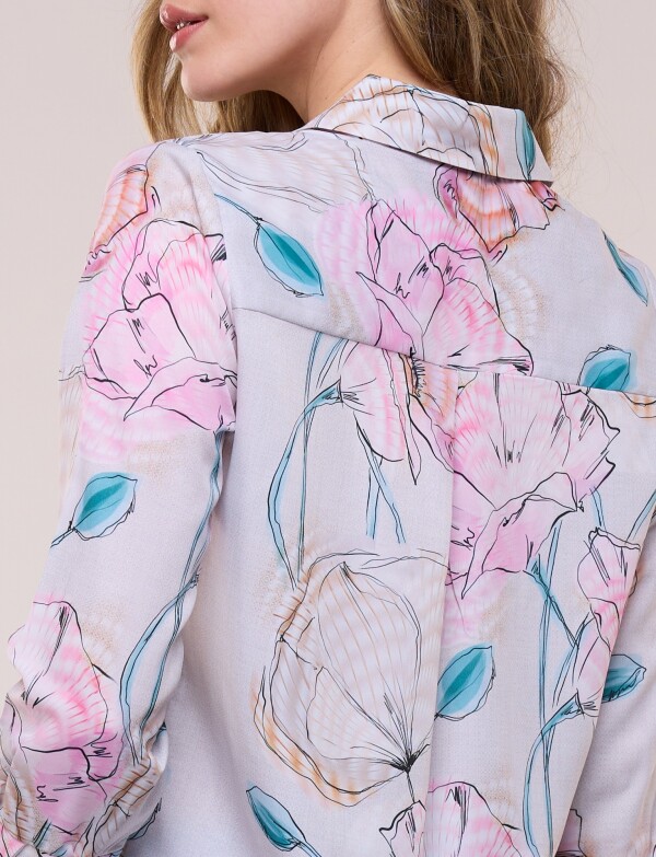 Blusa Flores Escote V MULTI/ROSA