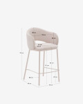 Taburete Maina de chenilla beige y patas de acero con acabado beige FSC Mix Credit 65 cm
