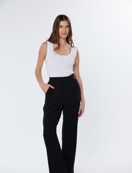 PANTALÓN DE LINO CON MEDIA CINTURA ELASTIZADA Negro