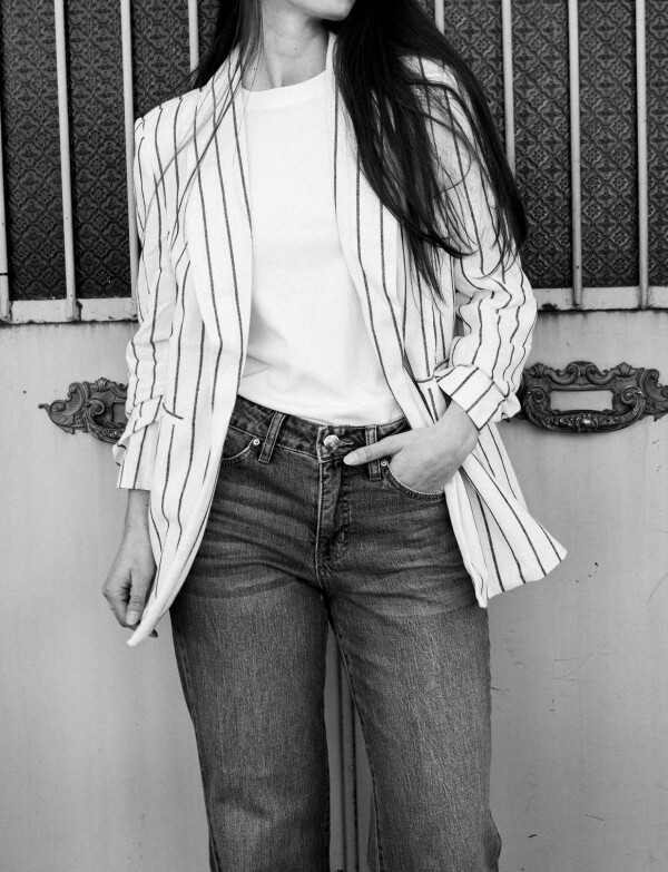 Blazer Lino Lineas BLANCO/NEGRO