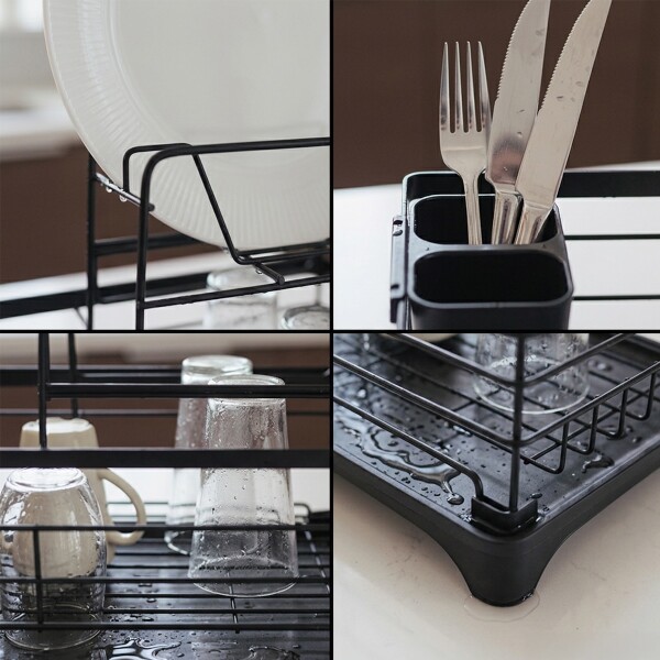Escurridor Seca Platos Vajilla 2 Niveles Con Bandeja Drenaje Agua Cocina Imback Color Negro Escurridor Seca Platos Vajilla 2 Niveles Con Bandeja Drenaje Agua Cocina Imback Color Negro