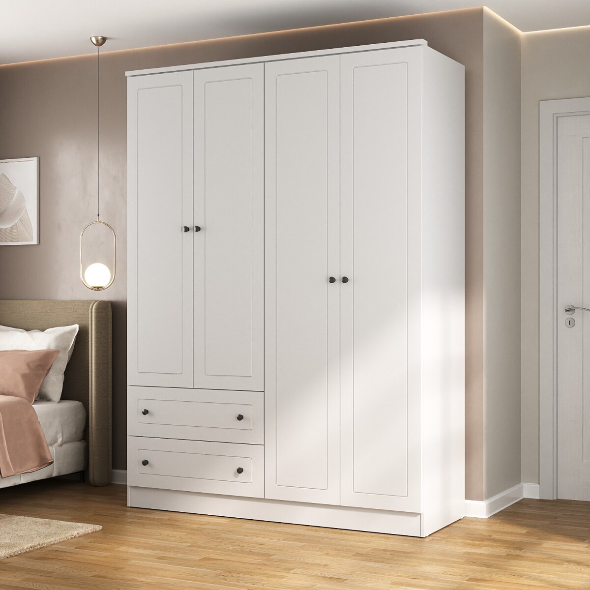 Ropero Americana PLUS 4 puertas 2 cajones - 100%MDF - Blanco 