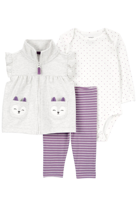 Set tres piezas de algodón, chaleco, pantalón y body, diseño zorro Sin color