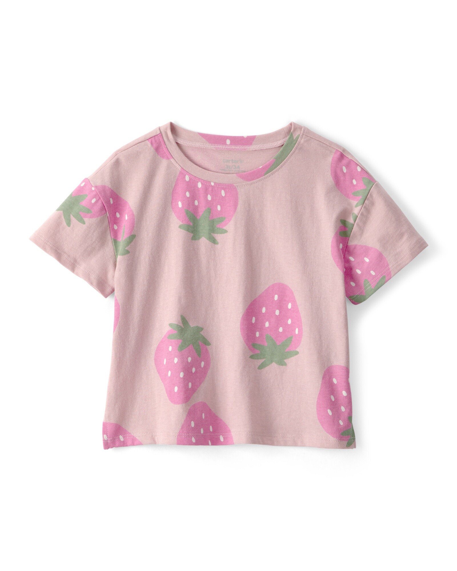 Remera de algodón, manga corta, rosada, diseño frutillas Sin color