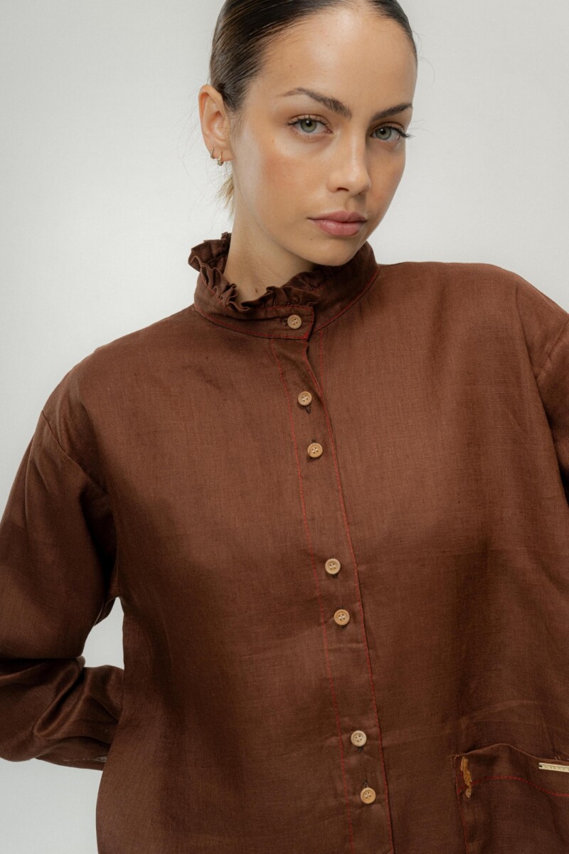 Camisa Ota Linen Chocolate