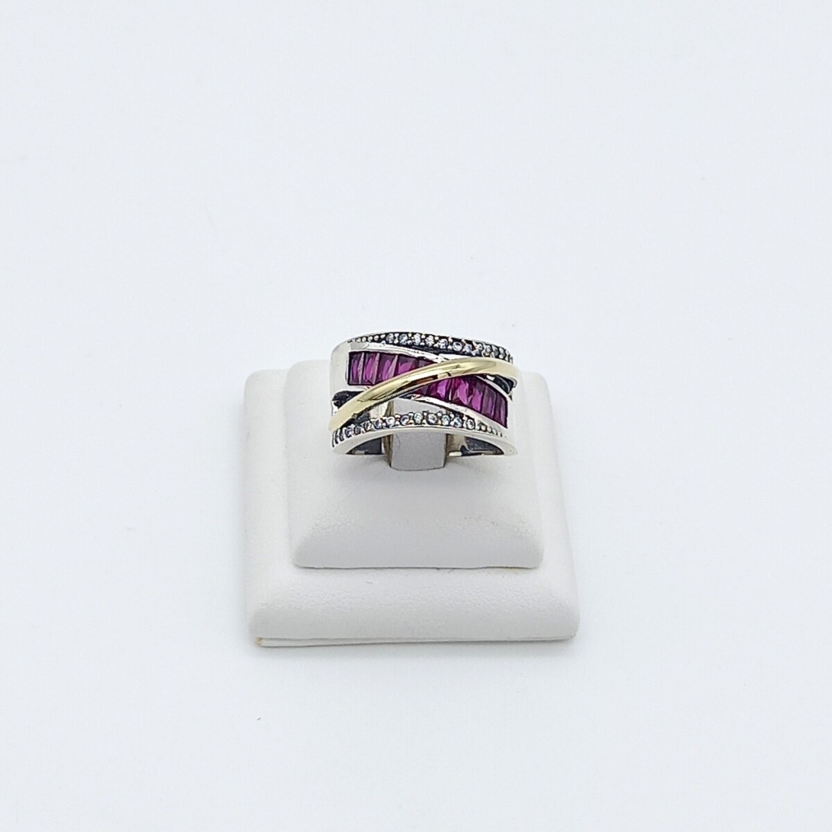 Anillo de plata 925, double en oro 18 ktes y circonias. 