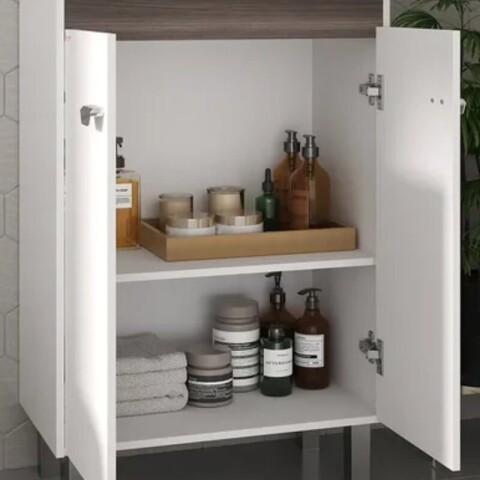 Mueble de Baño de Pie Atenea (56 cm) | Bicolor Blanco/Almendra con Bacha de Marmolina Mueble de Baño de Pie Atenea (56 cm) | Bicolor Blanco/Almendra con Bacha de Marmolina