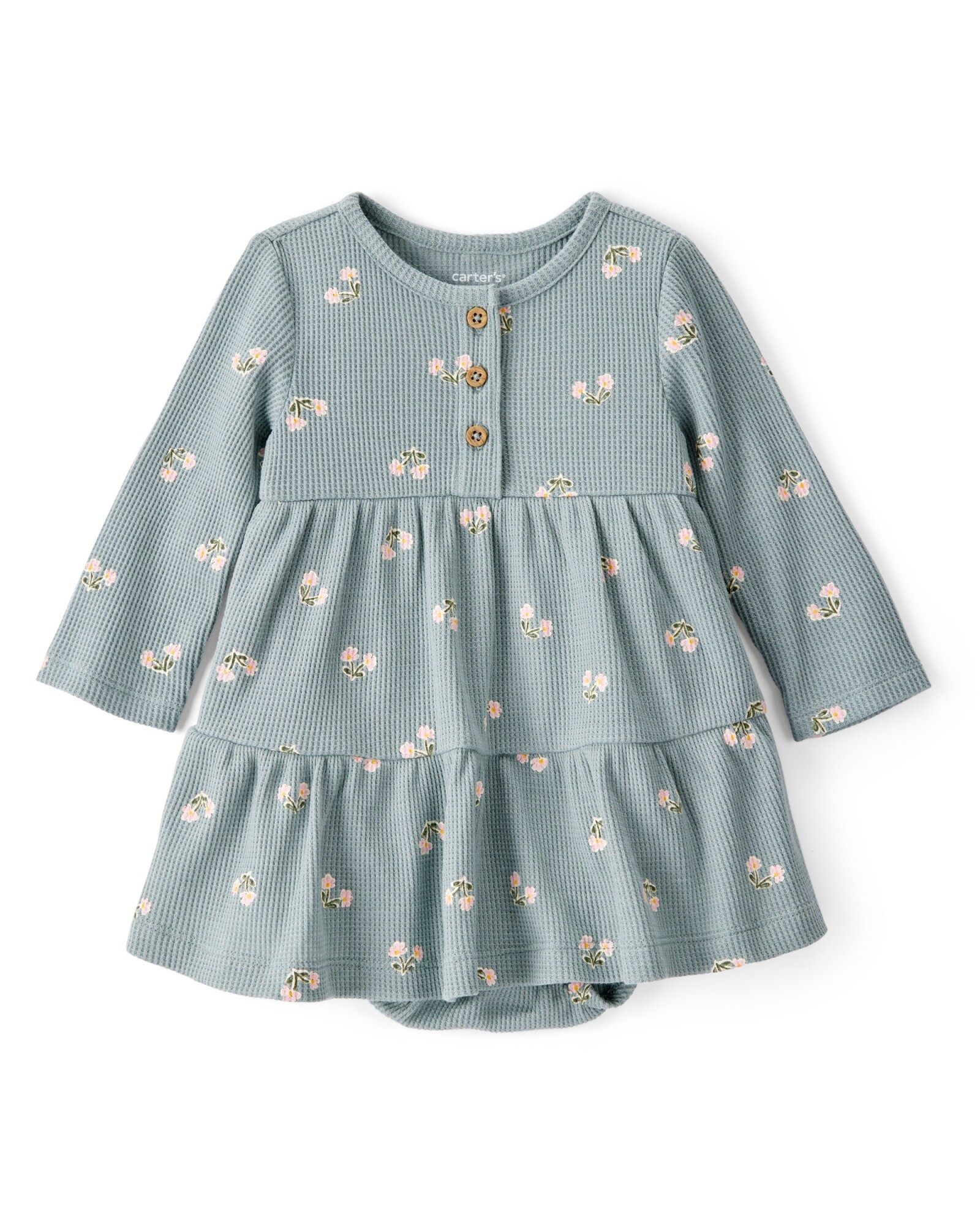 Vestido de algodón térmico, escalonado, diseño floral Sin color