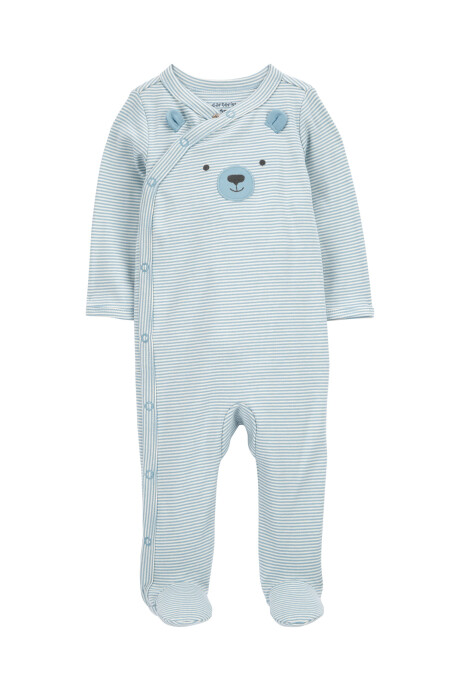 Pijama uno pieza de algodón, con pie, diseño osito Sin color