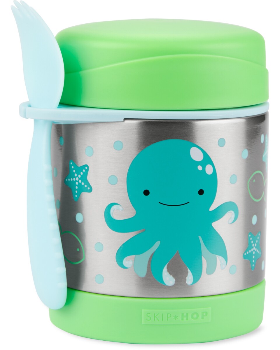 Tupper de acero inoxidable con cubierto, diseño pulpo 
