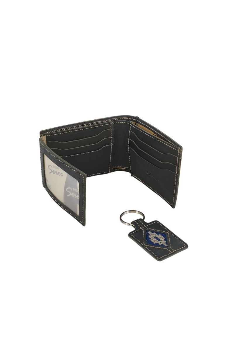 Set billetera y llavero con detalle en guarda pampa Negro