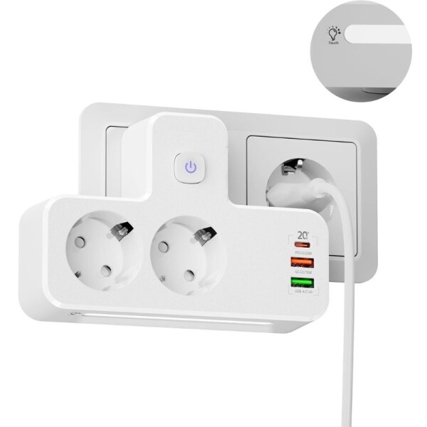 ENCHUFE 2 TOMA SCHUKO + CARGADOR USB Y USBC - CON LUZ TACTIL ENCHUFE 2 TOMA SCHUKO + CARGADOR USB Y USBC - CON LUZ TACTIL
