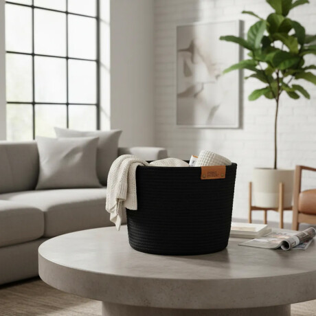 Cesto Canasto de Algodón con Asa Paramount Deco Ø38x30Cm Negro