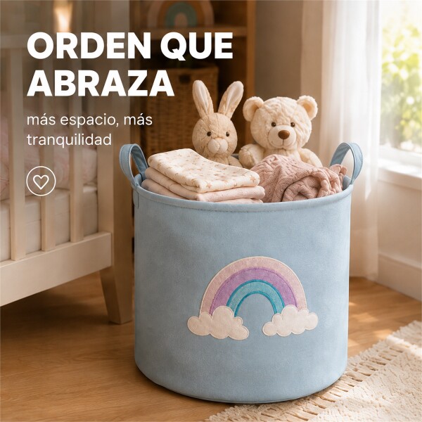 Canasto Organizador Infantil Arcoíris Tela Multiuso Bebé Celeste 1