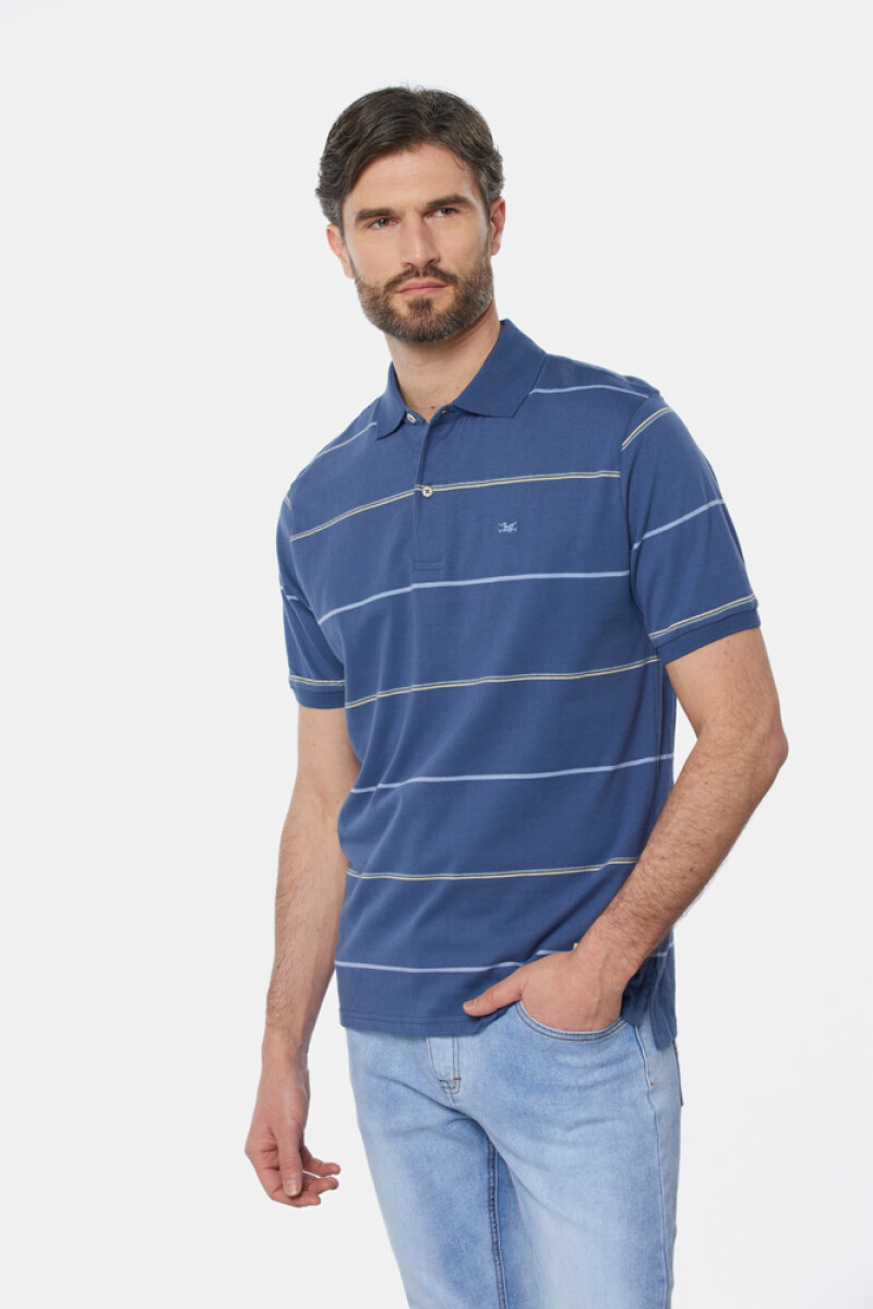 REMERA POLO RAYADA - Azul 