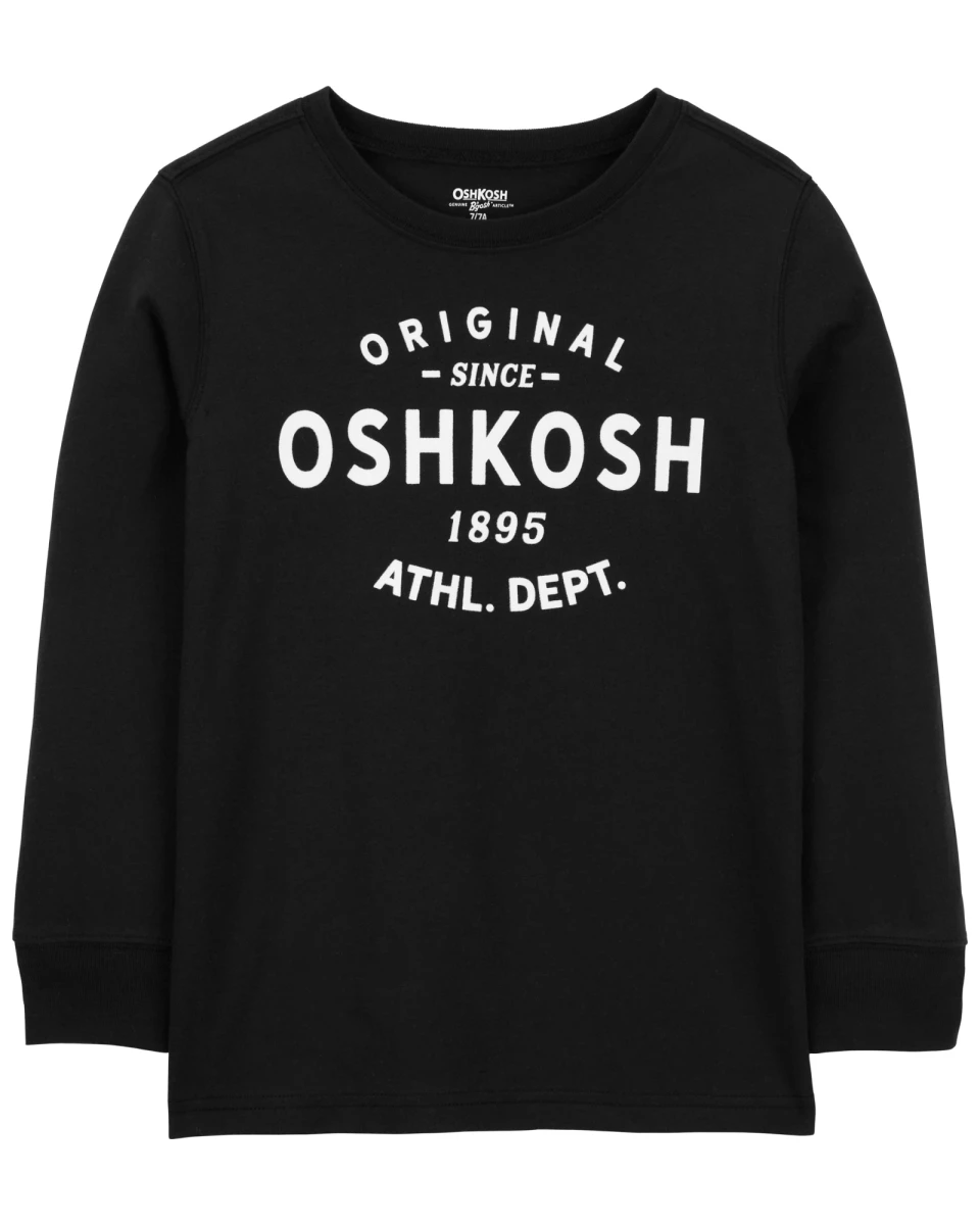 Remera de algodón, con logo, negra. Talles 6-14 