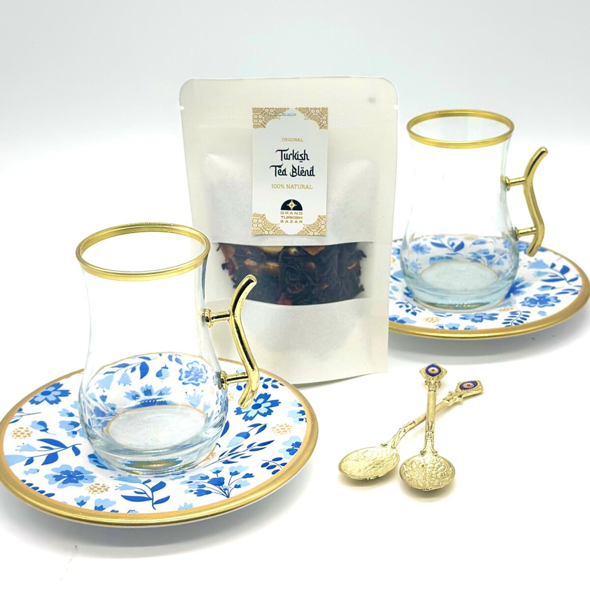 Set de té para dos personas vip cerámica - Celeste y blanco 