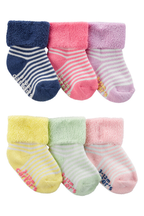 Pack seis pares de medias de algodón, antideslizantes, con puños Sin color