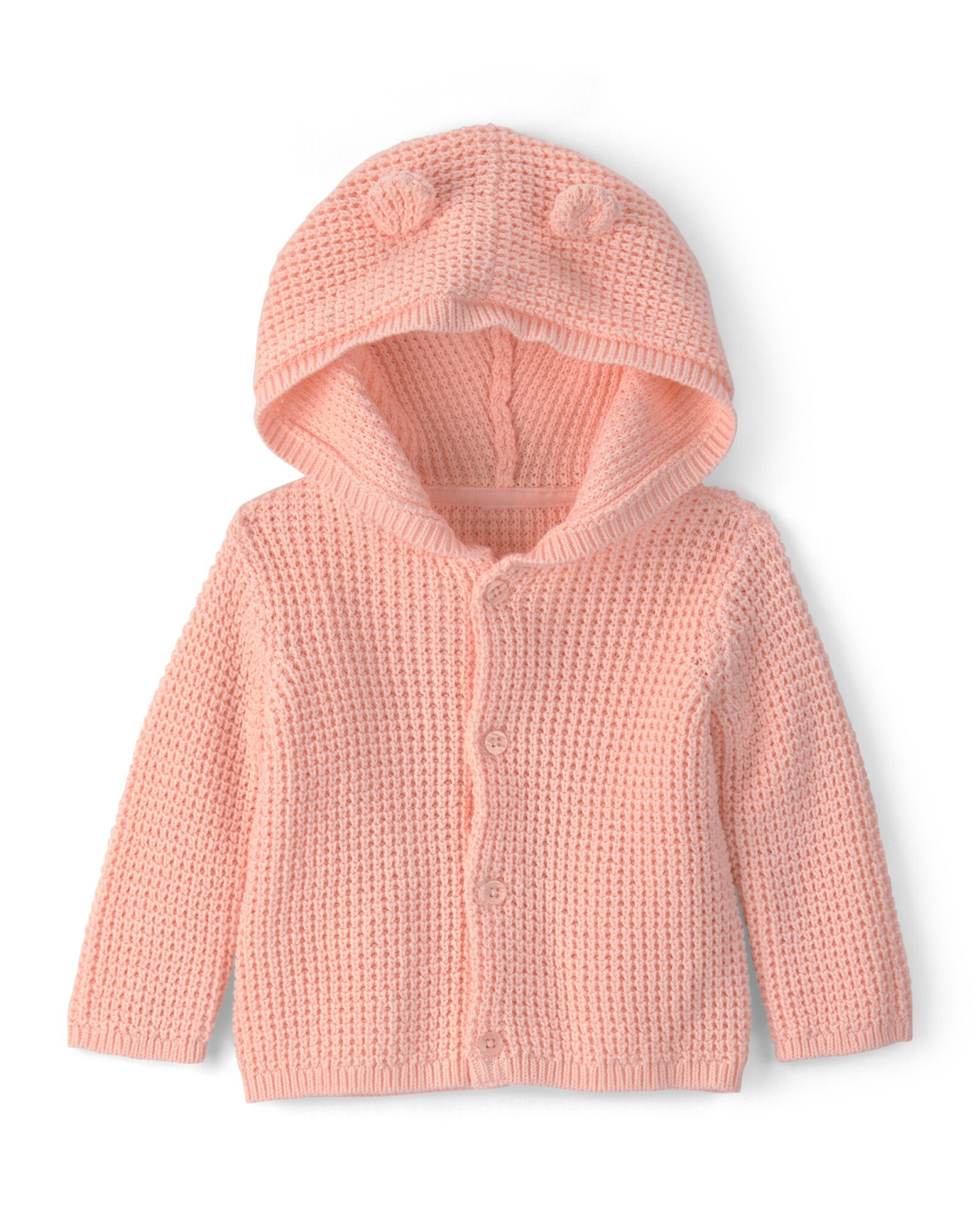 Saco de punto con capucha, rosado, diseño oso Sin color