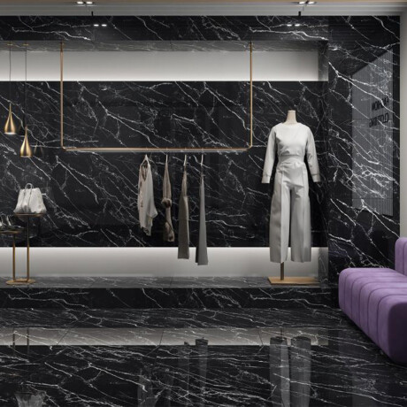 PORCELANATO PARA PISO Y PARED DE 76X76 PORCELANATO ESMALTADO PULIDO RECTIFICADO MARMOLADO NEGRO SERIE CONCEPT TECNOGRES GAMAS DE NEGRO