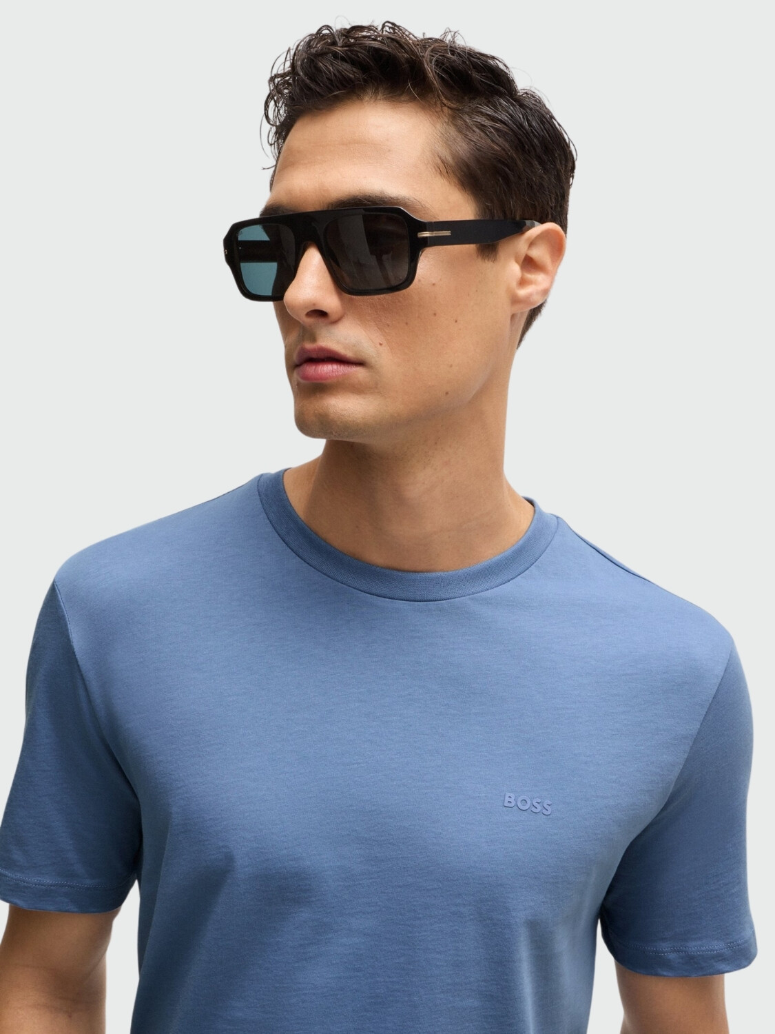 BOSS - Remera de Punto con Logo Celeste