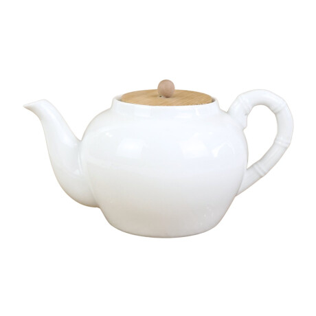 Tetera de ceramica con asa labrada y tapa de madera Tetera de ceramica con asa labrada y tapa de madera