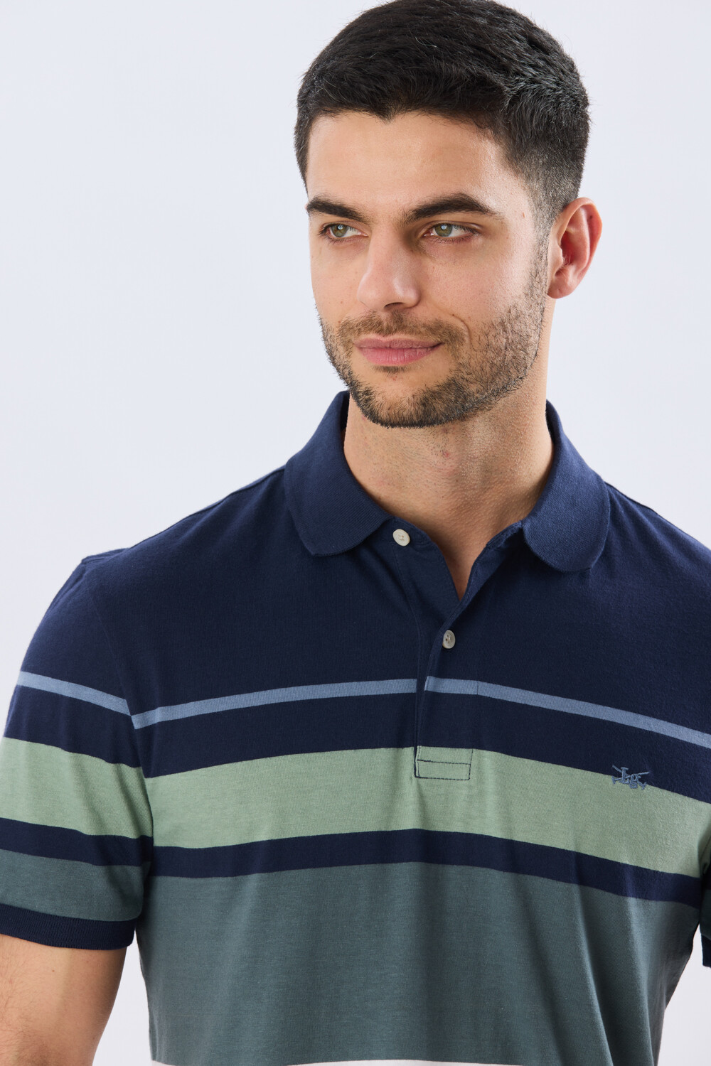REMERA POLO RAYADA JERSEY Azul Oscuro