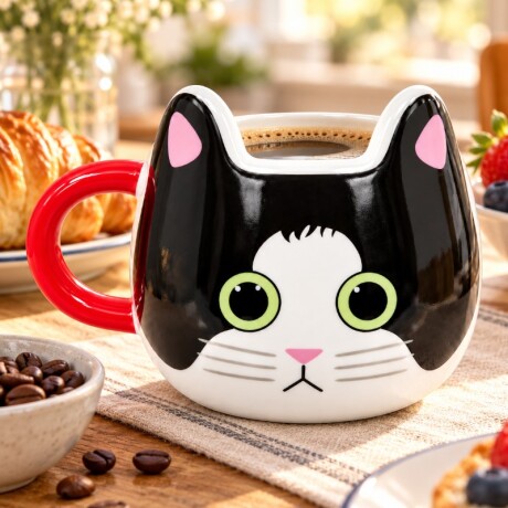 Taza De Gatito Blanco Y Negro