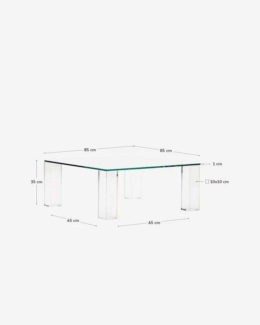 Mesa auxiliar Adularia de cristal templado transparente 85 x 85 cm