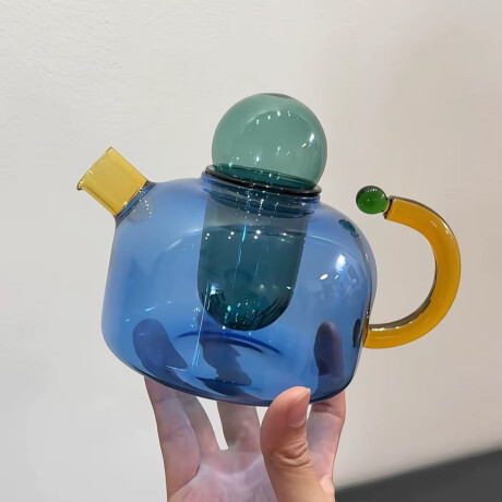 Tetera con infusor de vidrio borosilicato contraste de colores - 600ml Azul