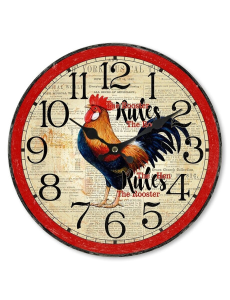 RELOJ DE PARED MDF D28.8X3.5CM GALLO BORDE ROJO RELOJ DE PARED MDF D28.8X3.5CM GALLO BORDE ROJO