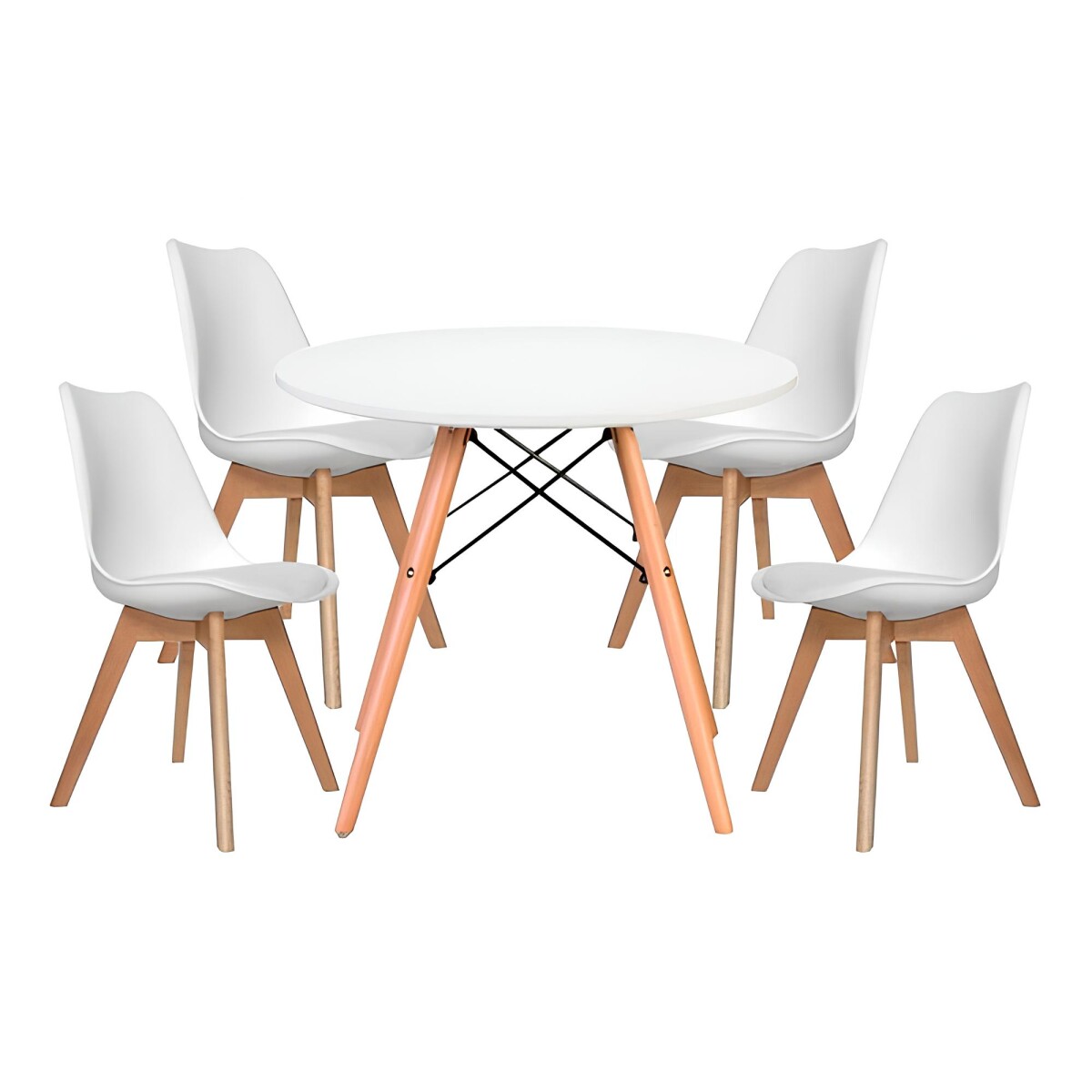 Juego de comedor Con Mesa Circular de 80 cm + 4 sillas Eames Acolchonadas - Blanco 