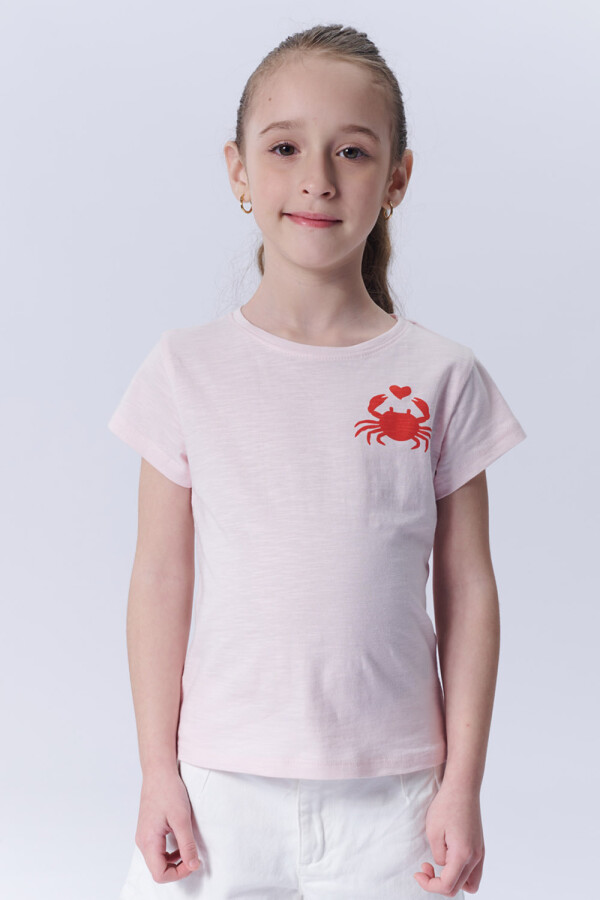 Remera Manga Corta Slub Estampa Cangrejo Rosa