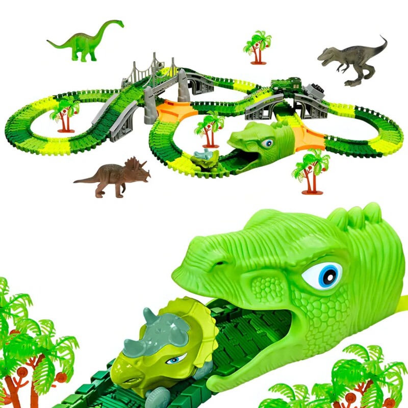 Juguete pista dinosaurio para armar con vehículos y 275 piezas Juguete pista dinosaurio para armar con vehículos y 275 piezas