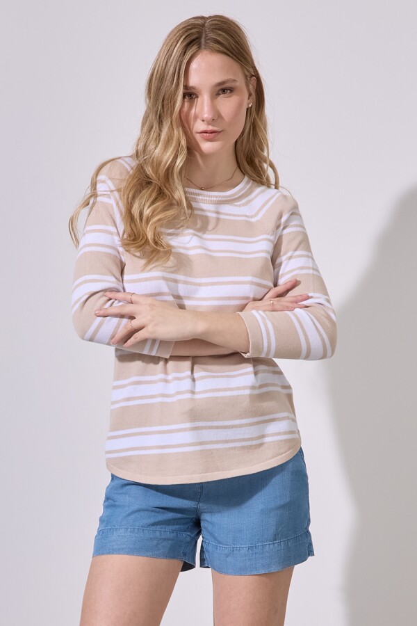 Buzo Algodon Lineas BEIGE/MULTI