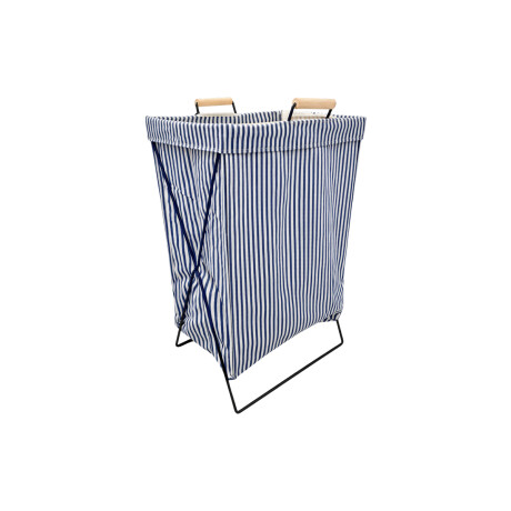 Cesto de ropa plegable 37x30x60cm – Bambú y tela rayas Azul