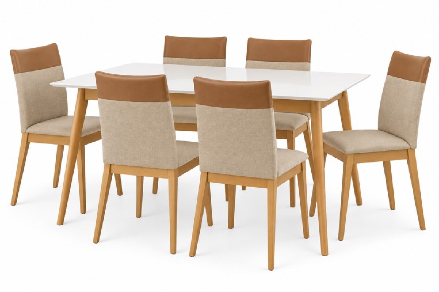 Juego de Comedor CRISTAL 1,60 x 0,90 con 6 Sillas Palha – Imbuia y Blanco 
