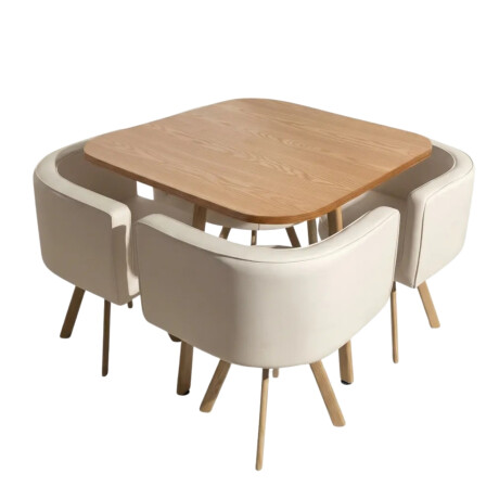 Juego De Comedor Honguito 4 Sillas Mesa 80cm Beige