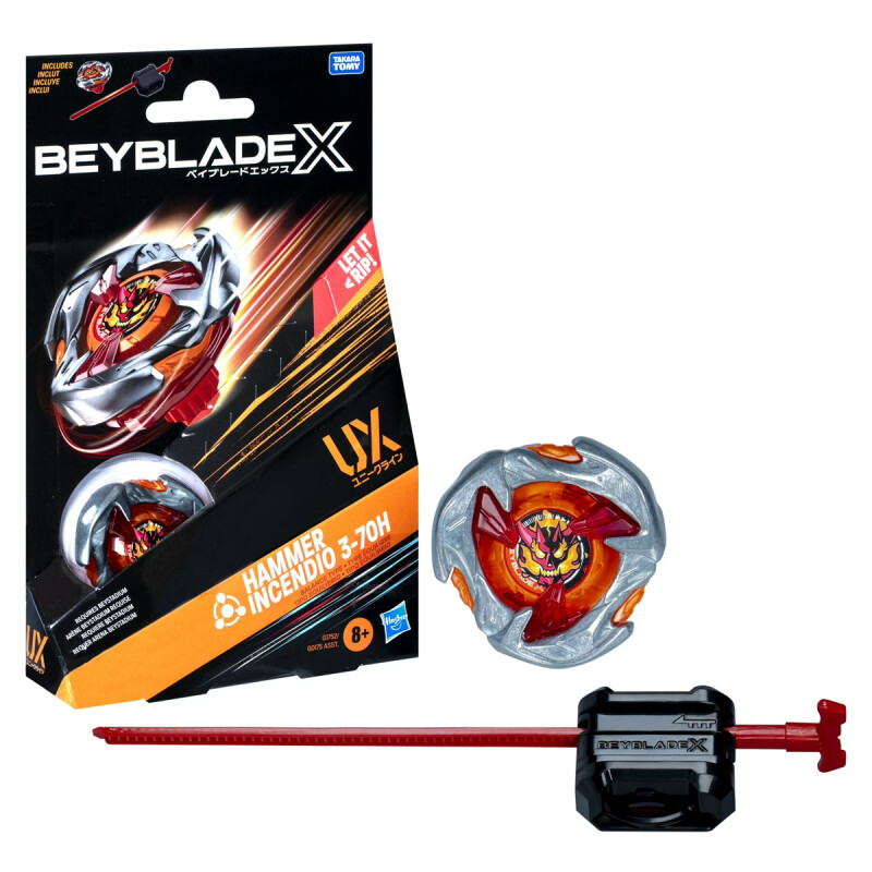 Beyblade X Xtreme Trompo + Lanzador Hasbro UX Hammer Incendio 3-70H