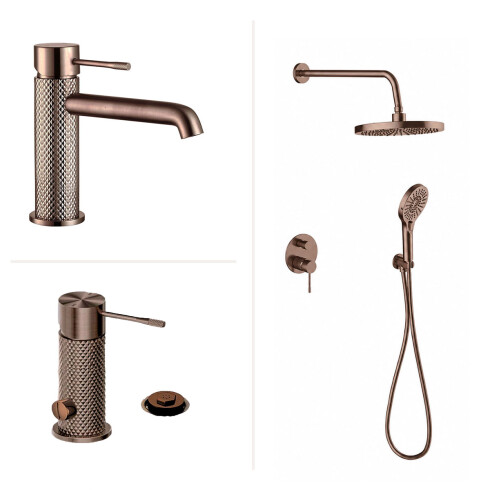 JUEGO DE GRIFERIA SIGNATURE ROSE GOLD CON LAVATORIO BAJO BRONCE-ROSE GOLD