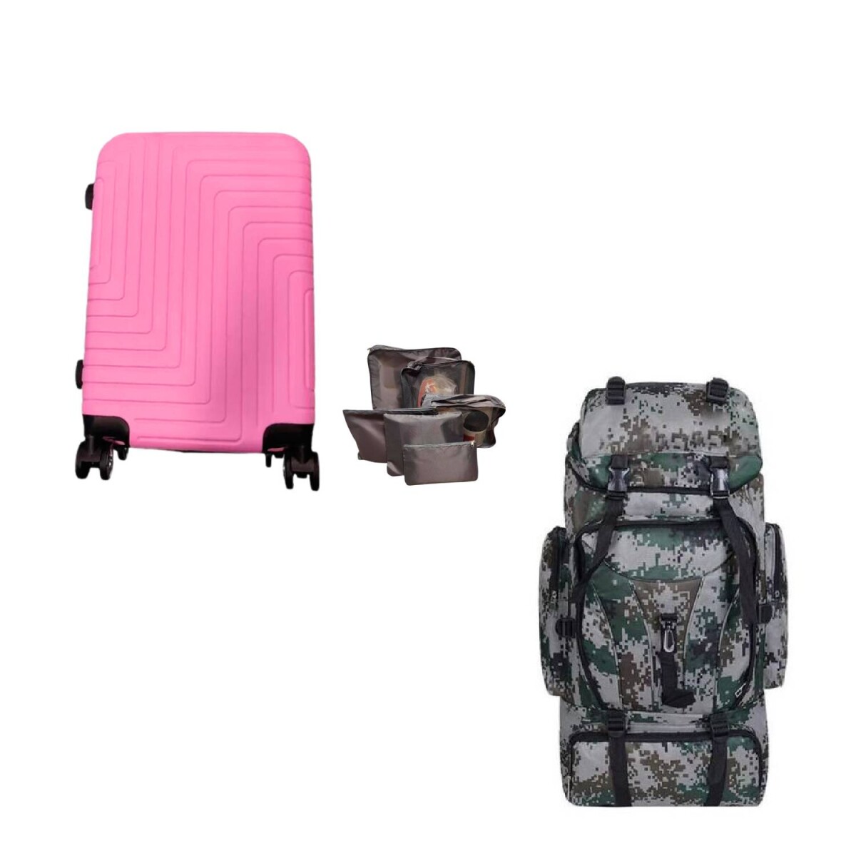 Valija Carry-on de mano + Mochila Para Mochilero 60L - Rosa 