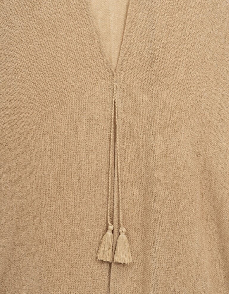 Kimonos Kimono Tejido Con Flecos - Marron Beige