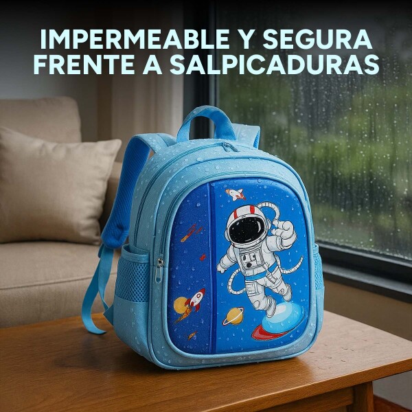 Mochila Escolar Infantil Reforzada Niños 33x24Cm Astronauta Color Azul